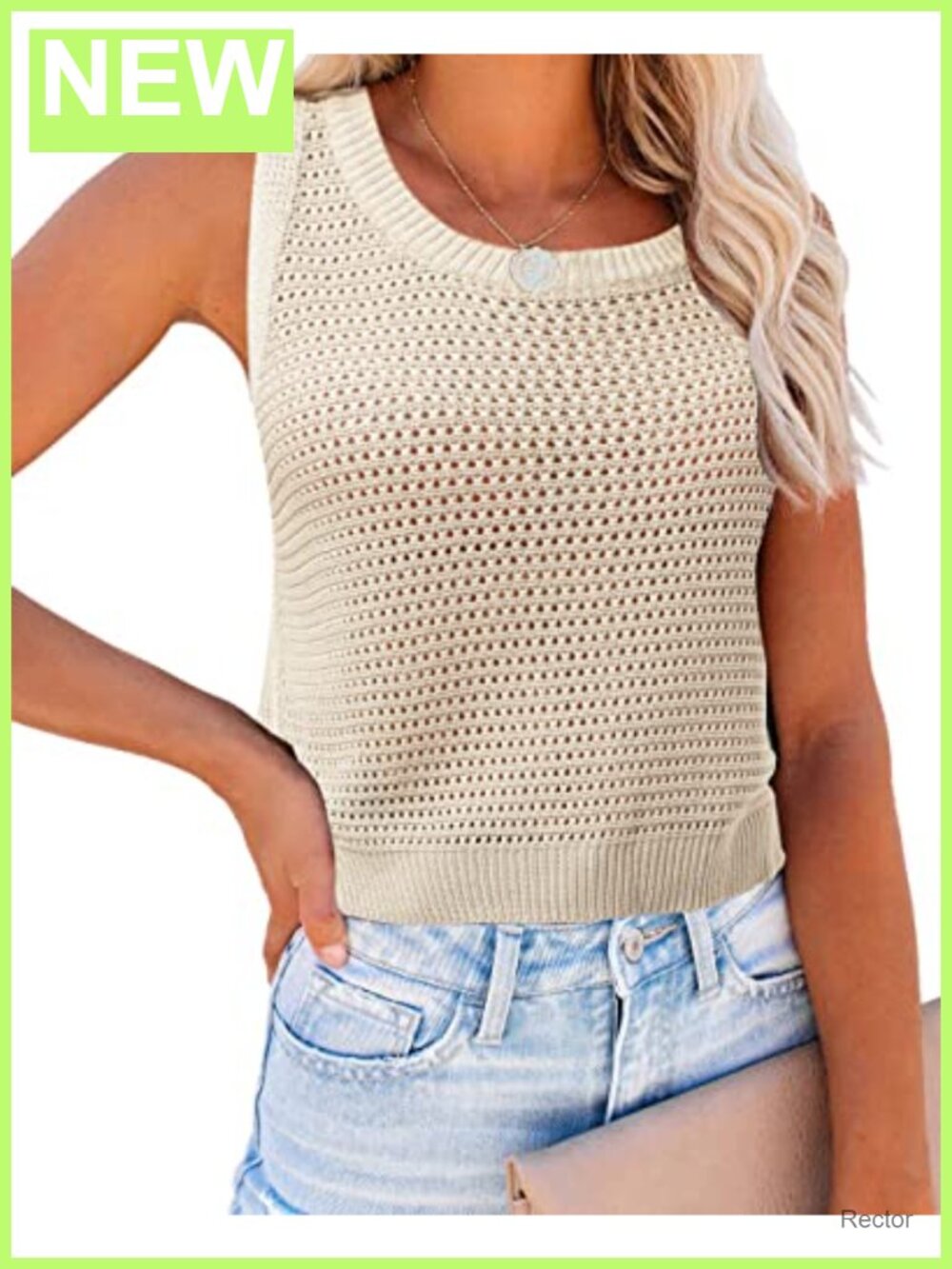 FISACE Womens Crochet Tank Top Sleeveless Knit Summer Sweater